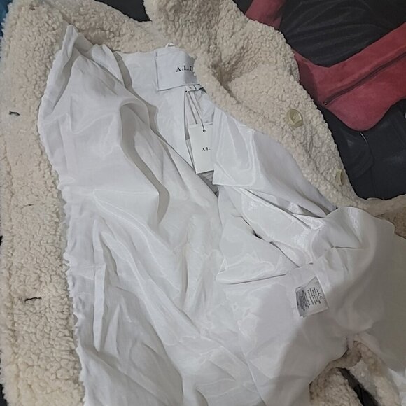 A.L.C. Size L Cream Beige Cambrie Faux Shearling Shirt Jacket NWT - Picture 10 of 10